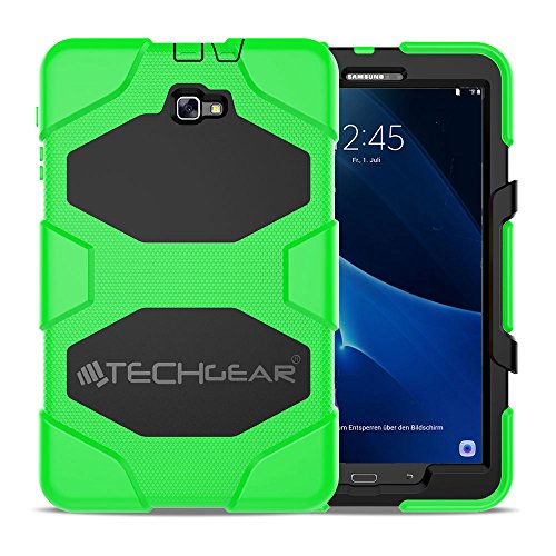 TECHGEAR® (Schutzhülle für Samsung Galaxy Tab A 25,7 cm 2016 (SM-T580 Serie) Robuste Schutzhülle Design Stoßfester Panzer lange Überlebenszeit mit abnehmbaren Ständer Schule, Kids, Bauunternehmer Fall grün grün Galaxy Tab - 3