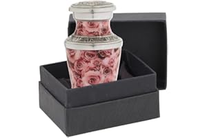 BOLD & DIVINE Beautiful Hand Painted Pink Rose Small keepsake Urns | For Human and Pet Ashes | With Velvet Bag & Funnel - 1 Quantity