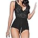 Produktbild Sannysis Reizvoller Damen Große Größe Lingerie Einfarbig Perspektive Sleepwear Spitze Pyjama Kabellos Unterwäsche Puppe Nachtwäsche Öffne den Schritt Bowknot Bodysuit (XXL, Schwarz)