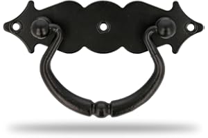 Amig - Maniglia per Mobili Orizzontale - Modello 1003 - Acciaio - Ferramenta Rustica - 100 x 31 mm - Con Anello e Placca Liscia - Finitura: Nera