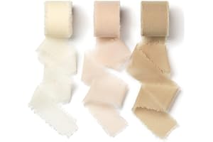 AOKSUNOVA Ruban Beige 18,9 m x 2,5 cm en Mousseline de Soie - Ruban Cadeau à Franges pour Mariage