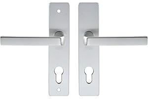 Vachette Set de Poignée de Porte sur Plaque KAZA - Version Clé I Porte d'Entrée/Cave/Abris de Jardin à Cylindre - Entraxe 165 mm - Matériau Aluminium Résistant - Garantie 10 Ans - Finition Argent