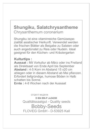 Bobby-Seeds Kräutersamen Shungiku, Salatchrysantheme Portion - 3