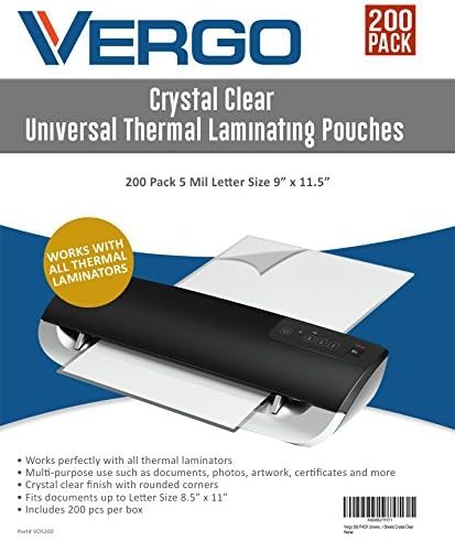 Vergo Universal Thermal Laminating Pouches - 5 Mil Letter Size 9 x 11.5 Lamintor Sheets Crystal Clear by Vergo