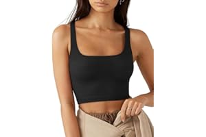 Rongseng Débardeur Femme Crop Top Sexy Crop Tank Tops sans Manches à Col Carré Côtelé Sports Camisole Cropped Côtelé Été Basiques Yoga Fitness Haut