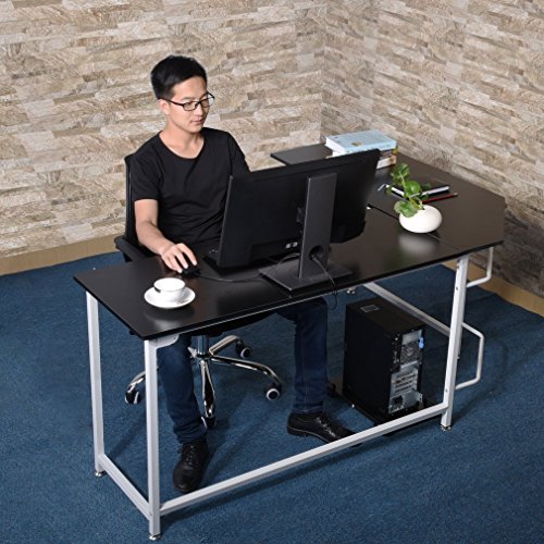 L-Shaped Office Wood Desk Large Corner PC Gaming Desk Table Computer Desk Workstation for Home and Office Use (Black)-Delivery From UK