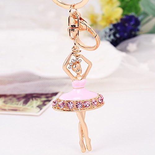 MZP Car Keychain Korea Cute Cartoon Monkey Crystal Rhinestones Men's Ladies Creative Key Chain Pendant Gift , pink little dancer 1163