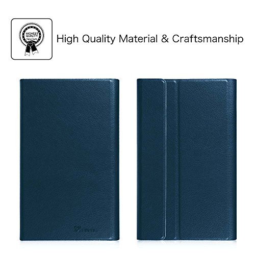 Fintie Bluetooth Tastatur Hülle für Fire HD 8 (7. Generation – 2017) / Fire HD 8 (2016 Modell) – Ultradünn Ständer Schutzhülle mit magnetisch abnehmbar drahtloser Bluetooth Tastatur, Marineblau - 2