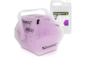 BeamZ B500LED Bubble Machine Kit with UV Reactive 5L Bubble Fluid & Colour-Changing RGB DJ Party Lighting for Kids, Home Events, Clubs & Disco Venues