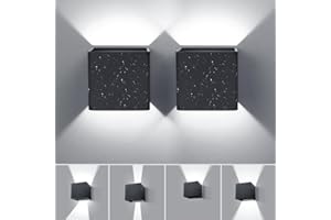 YICALE 2 Piezas Aplique Pared Exterior 12W 6500K Luz Blanca Fría Apliques LED Exterior Impermeable IP65 Ángulo Ajustable Lámparas de Pared Negro para Dormitorio,Patio,Terraza,Salón,Jardín