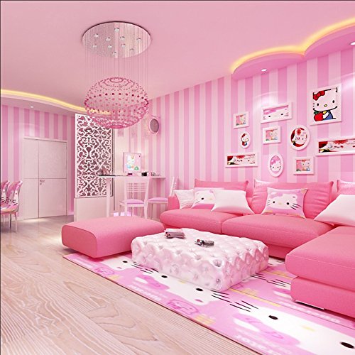 LXPAGTZ Moderne und einfache vertikale Streifen Tapete rosa Prinzessin Zimmer Schlafzimmer Kinderzimmer warme Mädchen lange 9,5m * breite 0,53m Vlies Tapete (5 m ²), hellrosa - 5