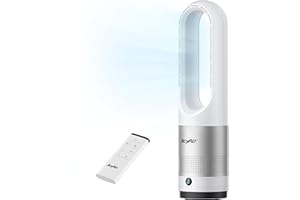 IcyAir Tower Fan with Remote Control, Fan Rotorless 35 dB, 90° Oscillation, 8 Speeds, 9H Timer, Child Safe, LED Display, Bedroom Fan, Quiet, Easy to Clean