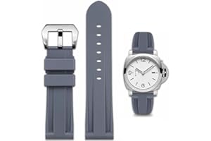 FOUUA Gummi Uhrenarmband Panerai Armband 22mm 24mm 26mm Uhrenarmband Wasserfest Gummi Silikon Gebürstete Edelstahl Silber Schnalle kompatibel mit Panerai Armband Unisex