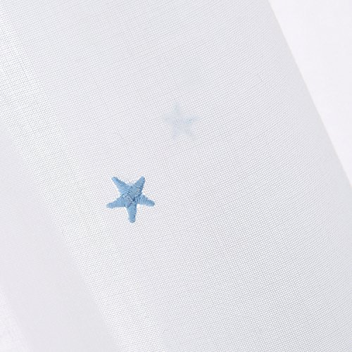 Deconovo Voile Vorhang Ösen Vorhänge Kinderzimmer Dekosachals Bestickte Vorhang Voile 240×140 cm Blau Stern - 5