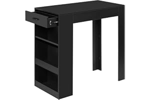 WOLTU Tavolo da Bar, Bancone da Bar con 1 Cassetto e 3 Ripiani, Tavolo Penisola per Cucina, Pub, Bistrot, Legno Ingegnerizzato (Nero, Centimetri, 100, Centimetri, 50, Centimetri, 100)