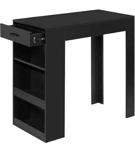 Blumfeldt Table Haute Bar 110 Cm Mange-Debout – 3 Étagères Réglables – Mélaminé Brillant – Îlot Cuisine Élégant