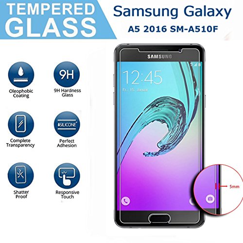 Samsung Galaxy A5 2016 SM-A510F Schutzfolie, OuDu HD Hohes Transparent Gehärtetem Glas Displayschutzfolie Ultra-Resistant Schutzglas Anti Fingerabdruck Anti-Kratzer Gehärtetes Glas-Schirm-Schutz mit 9H Härte und 2.5D Edge-Technologie für Samsung Galaxy A5 2016 SM-A510F