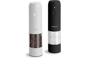 TLYSXPRO Juego de Molinillo Pimienta Eléctrico y Salero, Recargable por USB, Molinillo de Salero y Pimentero con Granulometría Ajustable, Salero y Pimentero Eléctrico, Luz LED (2 Piezas, Negro&Blanco)
