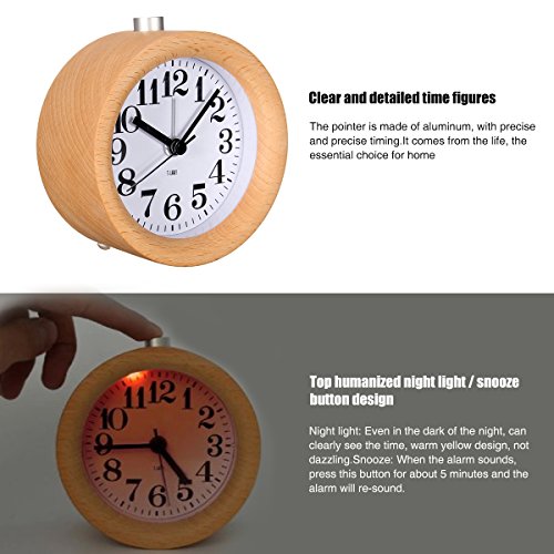AUDEW Nachtlicht Kinder Oder Stunden Wecker Holz Wecker Mute Kreativ wecker Kleiner Runde Wecker Runde stilvoll Wecker - 2