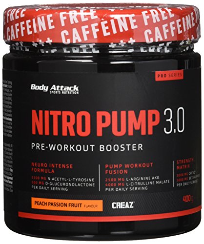Body Attack Nitro Pump 3.0 Pre Workout Booster koffeinfrei 400g (Peach-Passion)