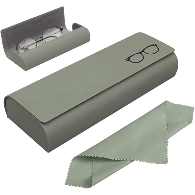 Oak & Tea Brillenkoker harde schaal en modieuze brillenhoesjes met reinigingsdoek brillenkokers voor dames en heren, Grijs, 16cm x 6cm x 3cm/6.3 x 2.4 x 1.2 inch