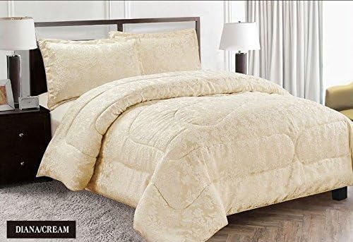 RS BEDDINGS 7 Piece CREAM Jacquard Quilted Bedspread Comforter, Pillow Shams, Bed Set+ Free P & P (KING, CREAM)