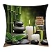 Produktbild FAFANIQ Spa Decor Throw Pillow Cushion Cover, Hot Massage Rocks Combined with Candles and Scents Landscape of Bamboo, Decorative Square Accent Pillow Case, 18 X 18 Inches, Green White and Black
