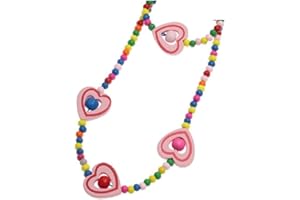 BELLAMIRA LIFESTYLE ACCESSORIES 2 Piece Wooden Beads Necklace and Bracelet Set For Girls - Love Pink Turquoise Heart Dragonfly Ladybird Butterfly Daisy Flower - Loot Bags Goody Bag Filler - Birthday Christmas Gift