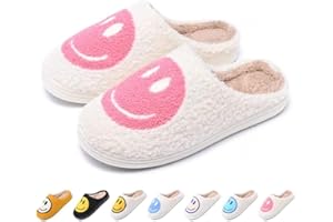NiRhE Comfy Smiley Face Cozy Plush Warm Slide on House Slipper with Memory Foam Home Slip-on Fur Slippers Cushioned Indoor Outdoor Clog Slipper for Women Men Girls Boys,B-36/37EU