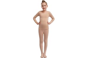 Agoky Conjunto Térmico de Deportivo Gimnasia para Niñas Ropa Interior Térmica Transpirable Negro o Nude Camiseta Manga Larga y Leggings Pantalones Ropa Infantil