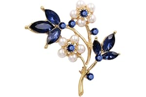 Fliyeong Premium Qualität Brosche Blau Kristall Pflanze Blatt Frauen Hut Tasche Jacke Badge Abzeichen Gold