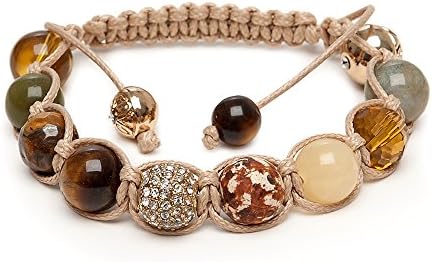 Shamballa Bracelet Unique Jade Indian/Wooden Agate Tigers Eye Jade Gemstone Beads Gold Clear Pave Zircon Crystals Hand-Made in Britain Zodiac Capricorn Leo A6