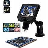 M.Way Microscope Numérique Portable 1-600X Loupe Écran LCD 4.3 HD 3.6MP Caméscope 8 LED Lumière Réglable pour Maison, Bureau, Ecole etc.