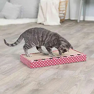 Trixie: - Scratching Cardboard with Toys | Offer Your Kitty The Possibility to Play & Act Out Their Natural Scratching Habit, Without Damaging The Furniture | Supports Claw Care - 48 ? 25 cm, Pink