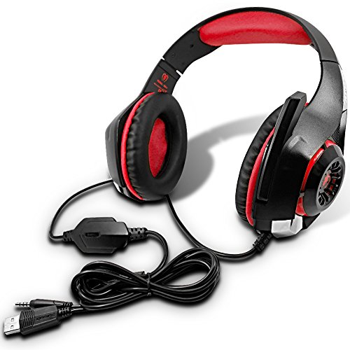 GM-1 Auricular para Juegos de PS4 Xbox One Tablet PC Celular  Est  reo LED Retroiluminada Auriculares con Micr  fono por AFUNTA-Rojo