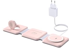 ER-ESTAVEL Stacja ładująca 3 w 1 Mag-Safe do Apple Watch i iPhone'a: Składana podróżna stacja ładująca kompatybilna z iPhone 14 13 12 11 Pro Max Plus, bezprzewodowa ładowarka do Air Pods Pro z adapterem