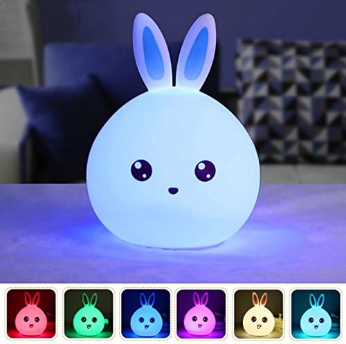 Jayboson Cute Rabbit LED Night Light, Soft Silicone Lamp, Tap Control Colorful & Warm White Bedside Lights, USB Rechargeable Animal Sensitive Night Light for Kids Children Baby Bedroom Gift (Boy)