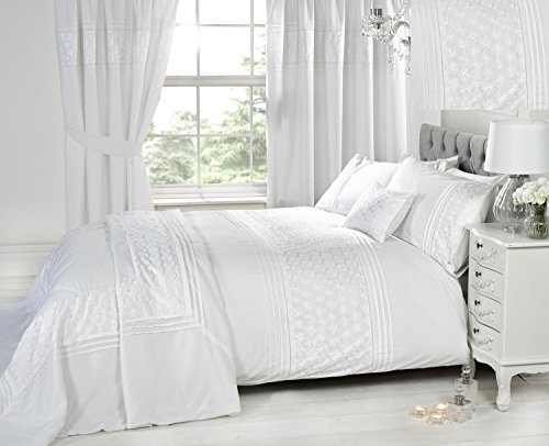 White Single Duvet Cover & P/case Bedding Bed Set Floral Emdroidered