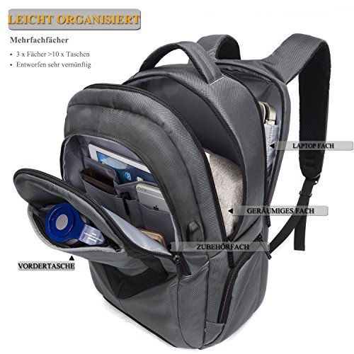 DTBG 15 Zoll Laptop Rucksack mit USB Anschluss / Port Schulrucksack Business Backpack Reisen Campus Rucksack Outdoor Daypack passt 15 – 15,6 Zoll Laptop / Notebook / Computer / Studenten / Damen / Herren, Grau - 2