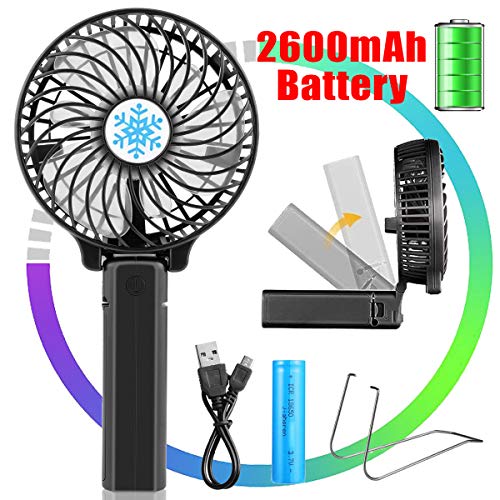 Vidence Mini Ventilateur USB Portable, Mini Ventilateur de Poche, Ventilateur Silencieux avec Rechargeable LG 2600mAh Batterie Portable 3 Vitesses, Ventilateur Office Table Bureau ou Voyage - Noir