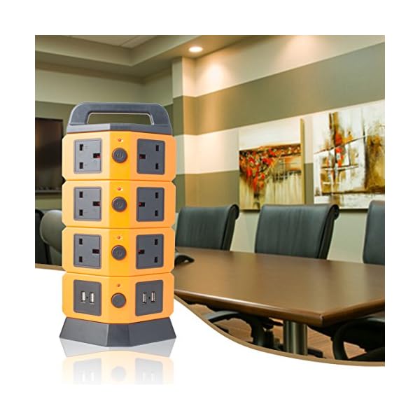 sourcingmap® Tower Power Strip 2500W Smart Socket Surge Protector 10 UK Socket 4 USB Charging Station 6.5ft Extension Cord Orange - Image 7