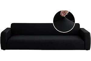 ‎JIN LE Jin Le Sofabezug Stretch Elastiche Sofahusse mit Armlehne 4 Sitzer, Schwarz Spandex Sofa Überwürfe Rutschfest Sofabezug mit Anti-Rutsch-Schaumstoffe und 1 Kissenbezug Waschbare Sofabezug für Haustiere