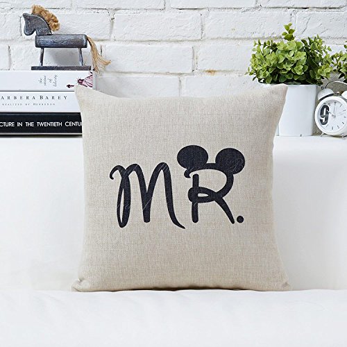CIDBEST® Mr Mrs Kissenbezüge Liebhaber Hochzeit Kissen retro Baumwolle Kissen Buch Hochzeitsgeschenk Kaffee zuruck hotel Kissenbezug - 4