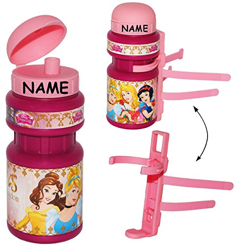 Preisvergleich Produktbild " Disney Prinzessin " - Fahrradtrinkflasche - incl. Name - mit Halterung - Halter für Kinder Fahrradflasche Fahrrad Trinkflasche - Arielle Rapunzel Froschkönig Princess - Mädchen Flaschenhalter Kunststoffflasche