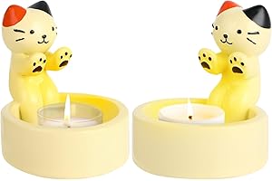 FHISKUNYU Portavelas para Gatos Dibujos Animados Pack de 2 - Candelabro con Patas Calentadoras Seguras para Decoración de Mesa​