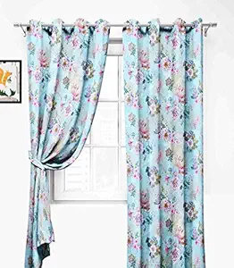Lush Decor  Polyester Premium Floral Printed Grommet Curtains for Window, 5 feet, Pack of 2 (Baby Blue)
