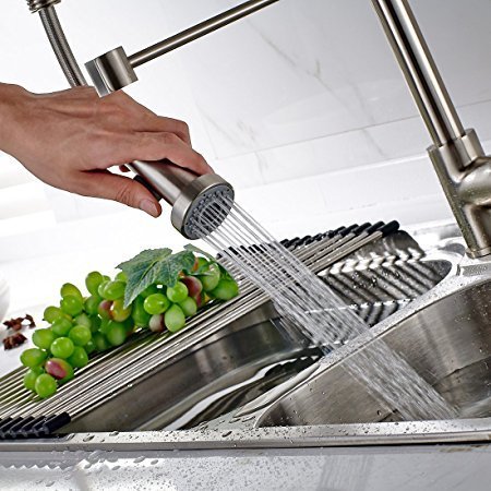 Timaco Wasserhahn Küche Einhandmischer für Küchen Spüle Gebürsteter Nickel Geschirrbrause Federbrause Mischbatterie Küchenarmatur Spültisch Armatur - 5
