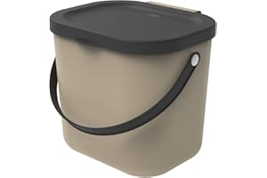 Rotho Albula Biomülleimer 6l mit Deckel und Henkel für die Küche, Kunststoff (PP) BPA-frei, cappuccino/anthrazit, 6l (23,5 x 20,0 x 20,8 cm)