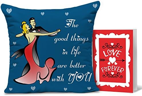 TIED RIBBONS Valentines Day Gift for Boyfriend Girlfriend Husband Wife Girls Boys - Valentines Special Cushion with Filler (12 Inch X 12 Inch) and Greeting Card