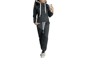 MXSSI Moda Tuta da Ginnastica Casuale Abbigliamento Sportivo 2 Pezzi con Fodera in Pile per Inverno Autunno, Donna Manica Lunga Pullover con Coulisse Felpe + Pantaloni